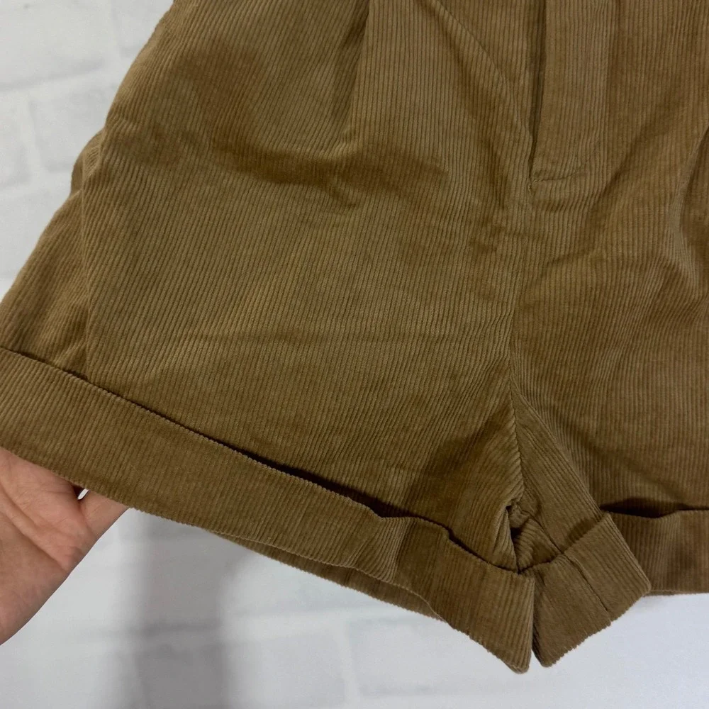 Cider Corduroy Shorts Womens Size L High Waist Tan Brown Paperbag‎ Waist